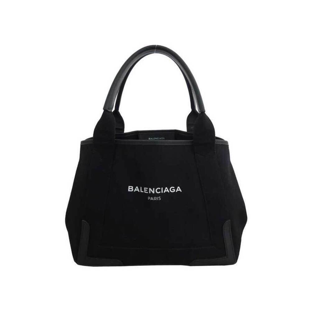 Balenciaga Handbag Tote Bag Navy Blue Cabas Canvas Leather Black